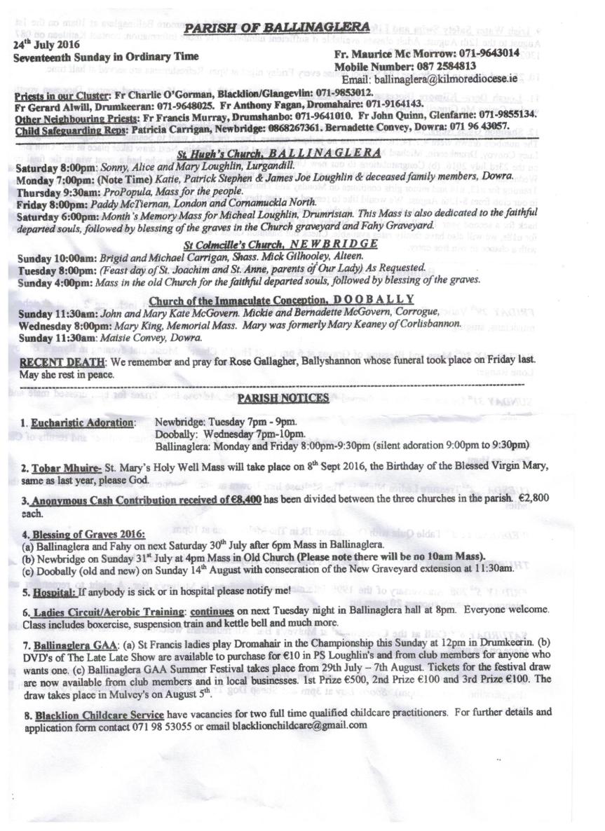 Bulletin Page 1 24th July 2016 001